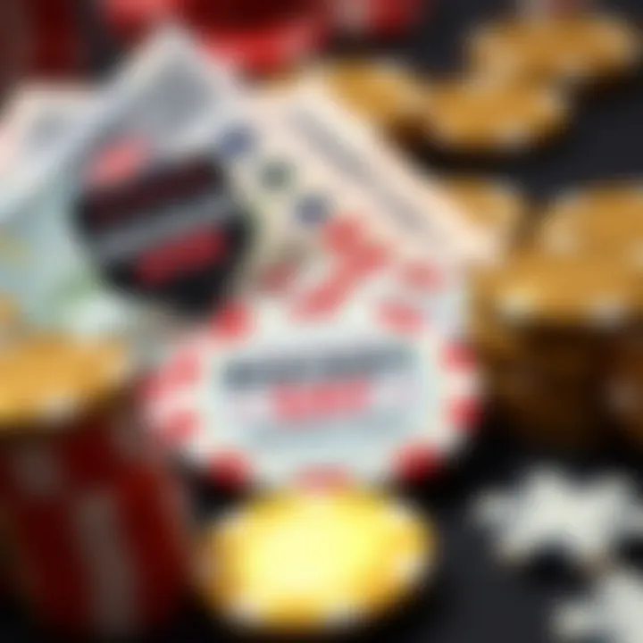 Graphic depicting Australian currency with casino chips and promotional tags representing bonus offers