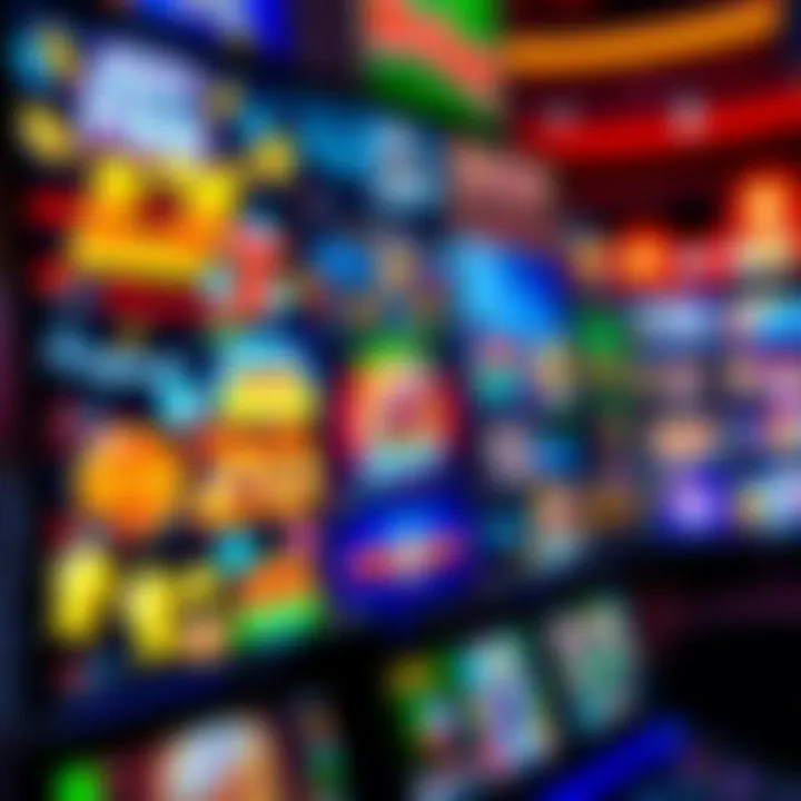 Colorful array of online casino games displayed on a digital screen with vibrant graphics