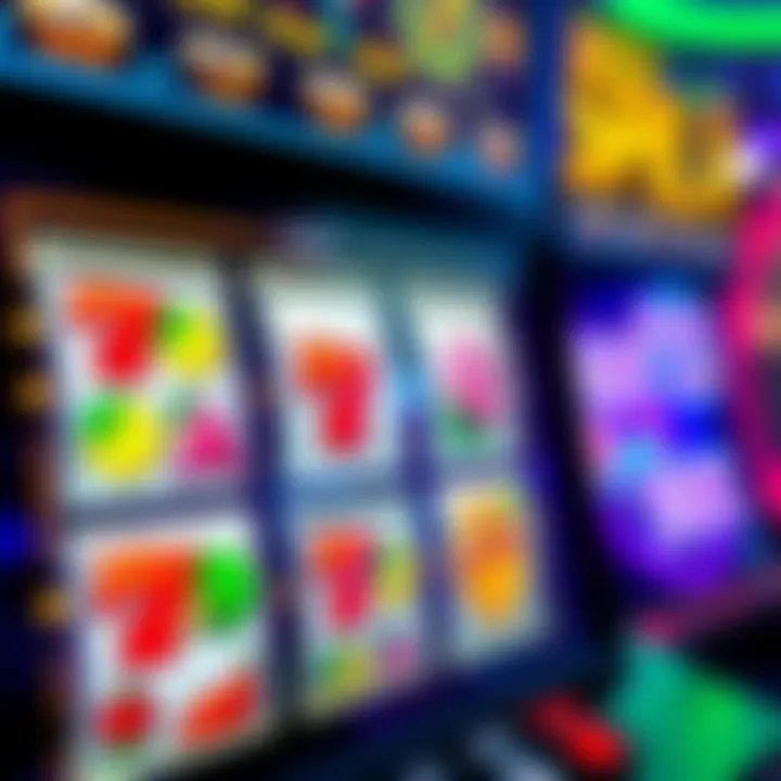 Close-up of colorful online pokies game interface with reels and symbols