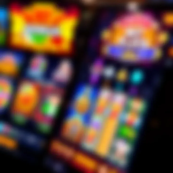 Colorful online pokies interface showing various game themes and symbols on a digital screen