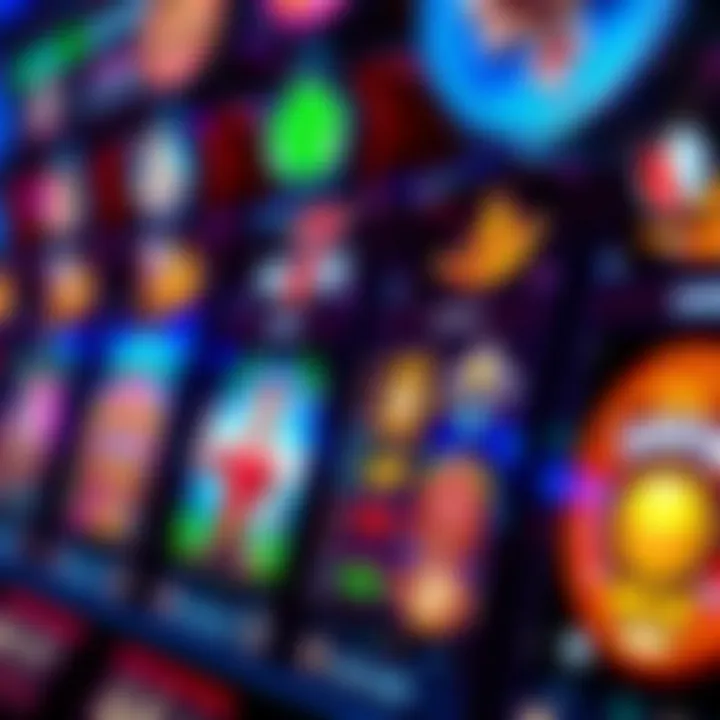 Colorful slot machine reels with various symbols representing popular casino games