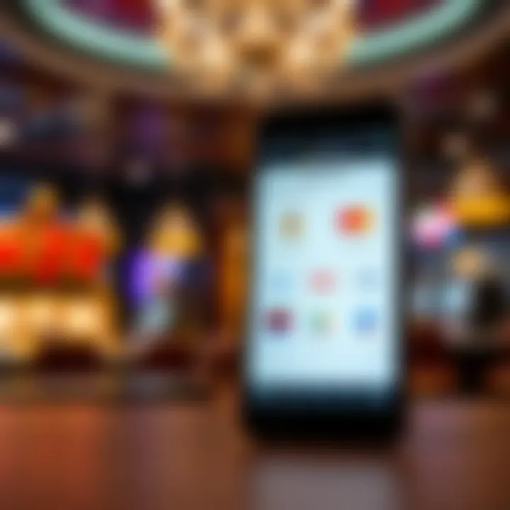 Secure digital payment methods icons displayed on a mobile phone with a casino background