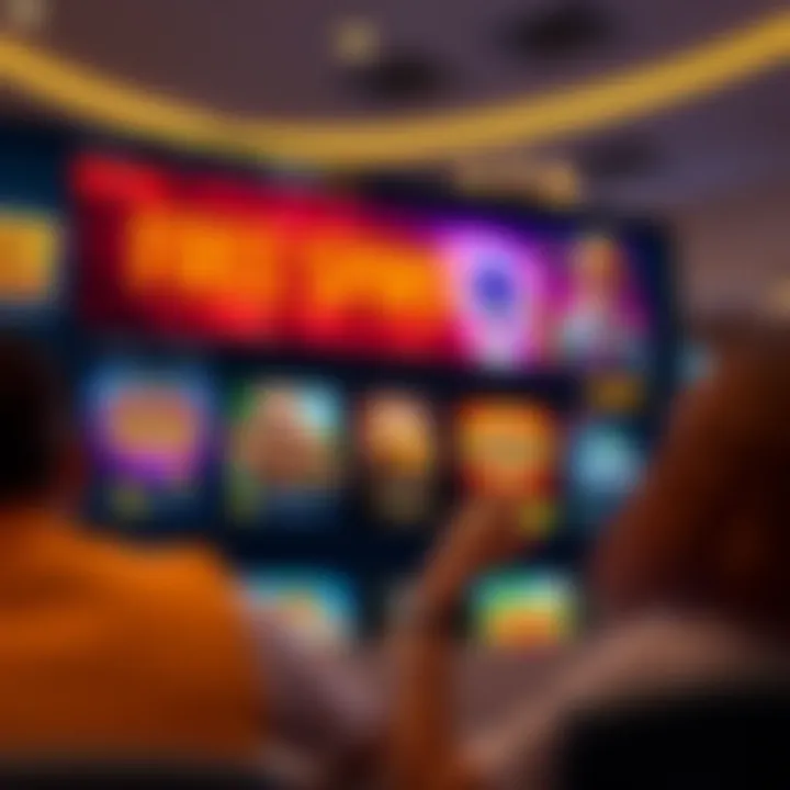 Digital illustration of a casino welcome screen showcasing free spins promotion and game options