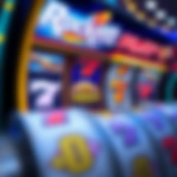 Casino game interface showing slot reels with vibrant graphics and bonus icons