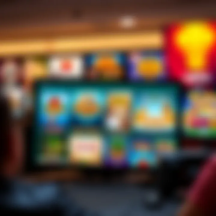 Colorful selection of online casino games displayed on a digital screen with an Australian theme