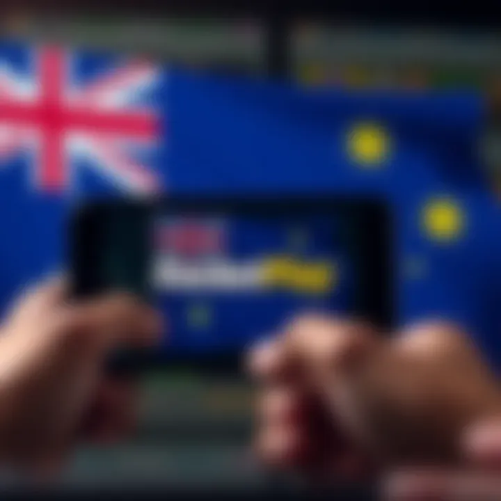 Smartphone showing RocketPlay app running smoothly with Australian flag in background