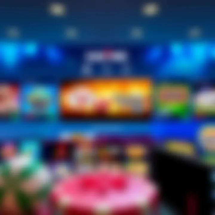 Variety of digital casino games displayed on a vibrant interface showcasing payment options and customer support icons