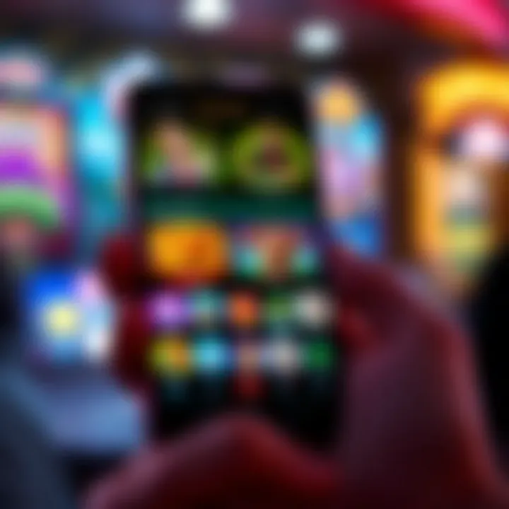 Android smartphone displaying Rocketplay Casino app interface with colorful game icons and user navigation elements