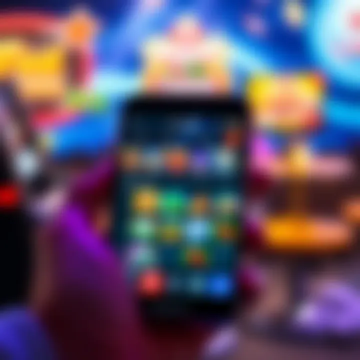 Android smartphone displaying the RocketPlay Casino app interface with colorful game icons and menu options