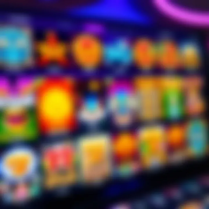 Colorful online casino interface showing a variety of slot games with vibrant graphics