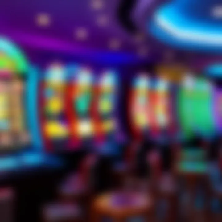 Colorful casino interface showing various slot games with bright graphics and engaging animations