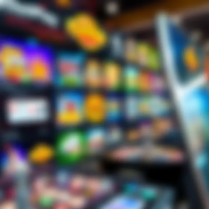 Colorful display of various online casino game icons including slots, poker, and roulette