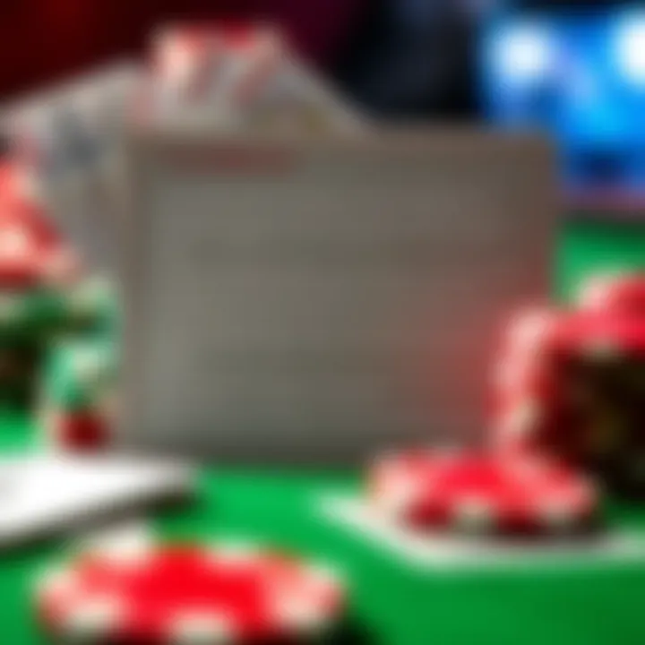 Visual representation of bonus terms and conditions alongside casino chips and playing cards