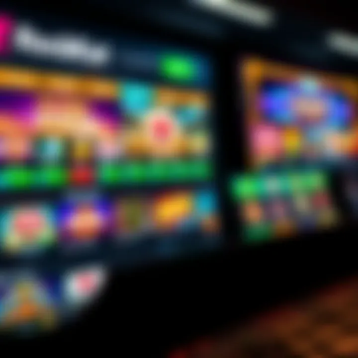 Colorful online casino interface showing a variety of slot games and live dealer options