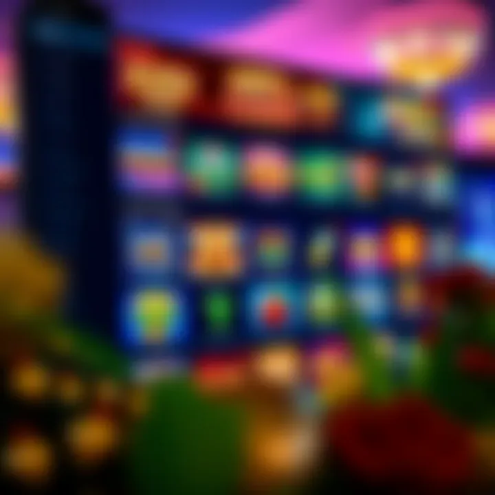 Colorful online casino interface showing a variety of slot games and betting options