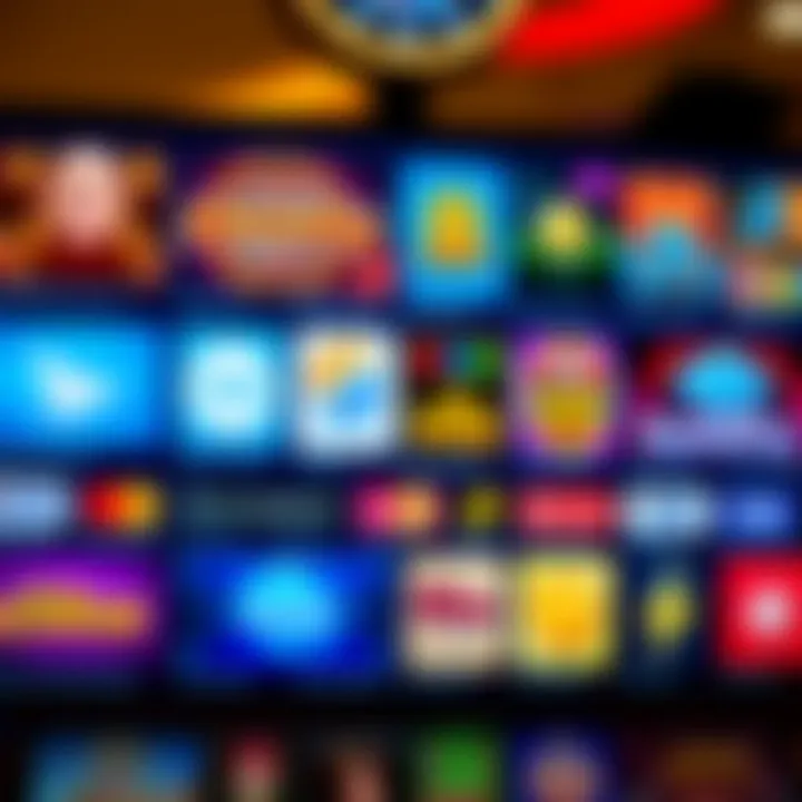 Variety of digital casino game icons displayed on a vibrant screen with payment method logos