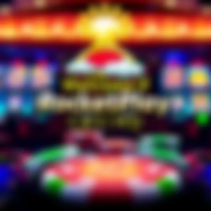 RocketPlay Casino bonus welcome offer with colorful casino chips and vibrant slot machine symbols