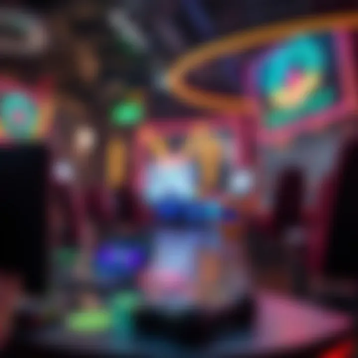 Illustration of digital technology elements powering online game shows with connected devices