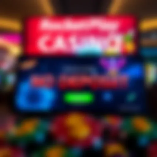 Illustration of a digital casino interface highlighting a no deposit bonus offer with vibrant graphics
