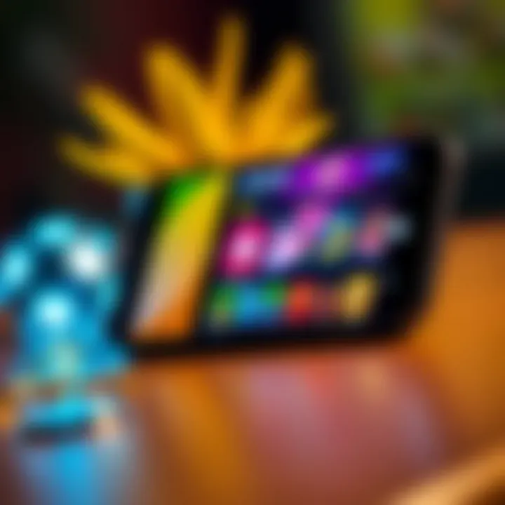 Android smartphone displaying the RocketPlay app interface with vibrant icons and a user-friendly layout